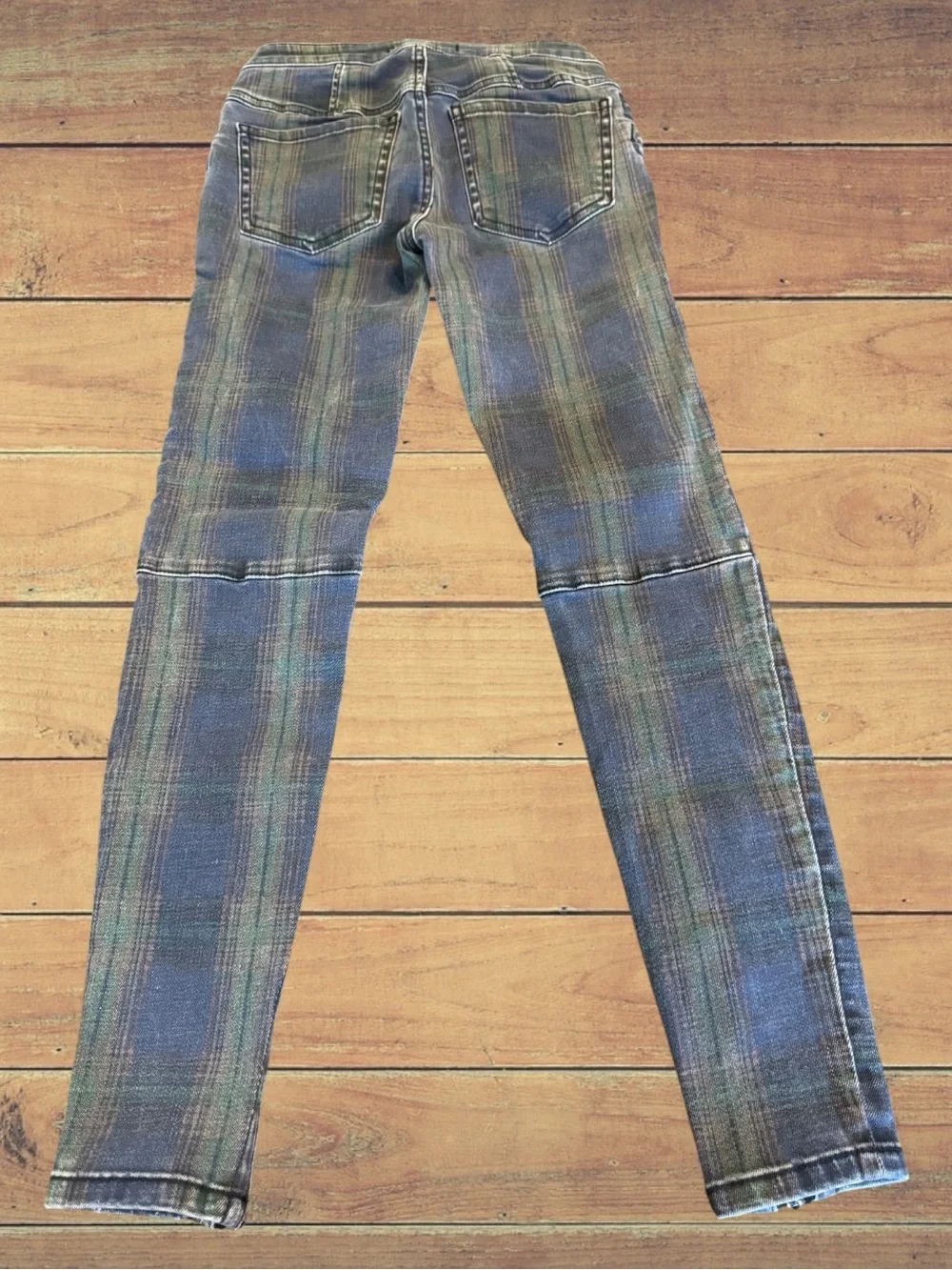 Free People Women's Lennon Tartan Plaid  Ankle  Zip Moto Jeans Size 24